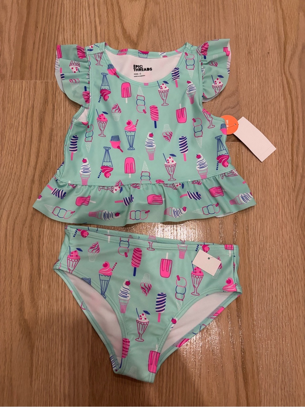 Epic Threads Mint Girls' Ice Cream Print Ruffle Two-Piece Swim Set